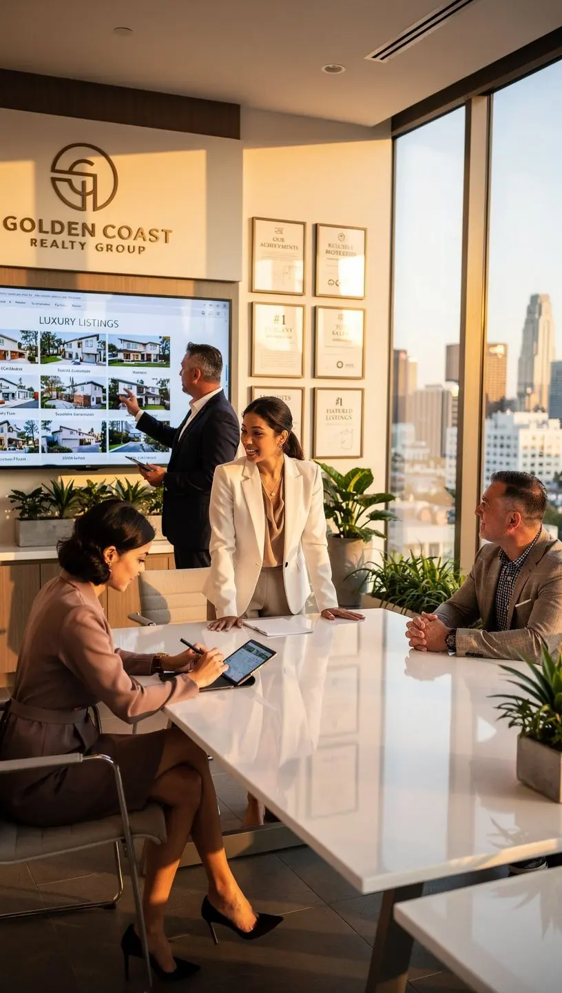 Офисное пространство с продуманным освещением и цветовой палитрой, создающей комфортную атмосферу.